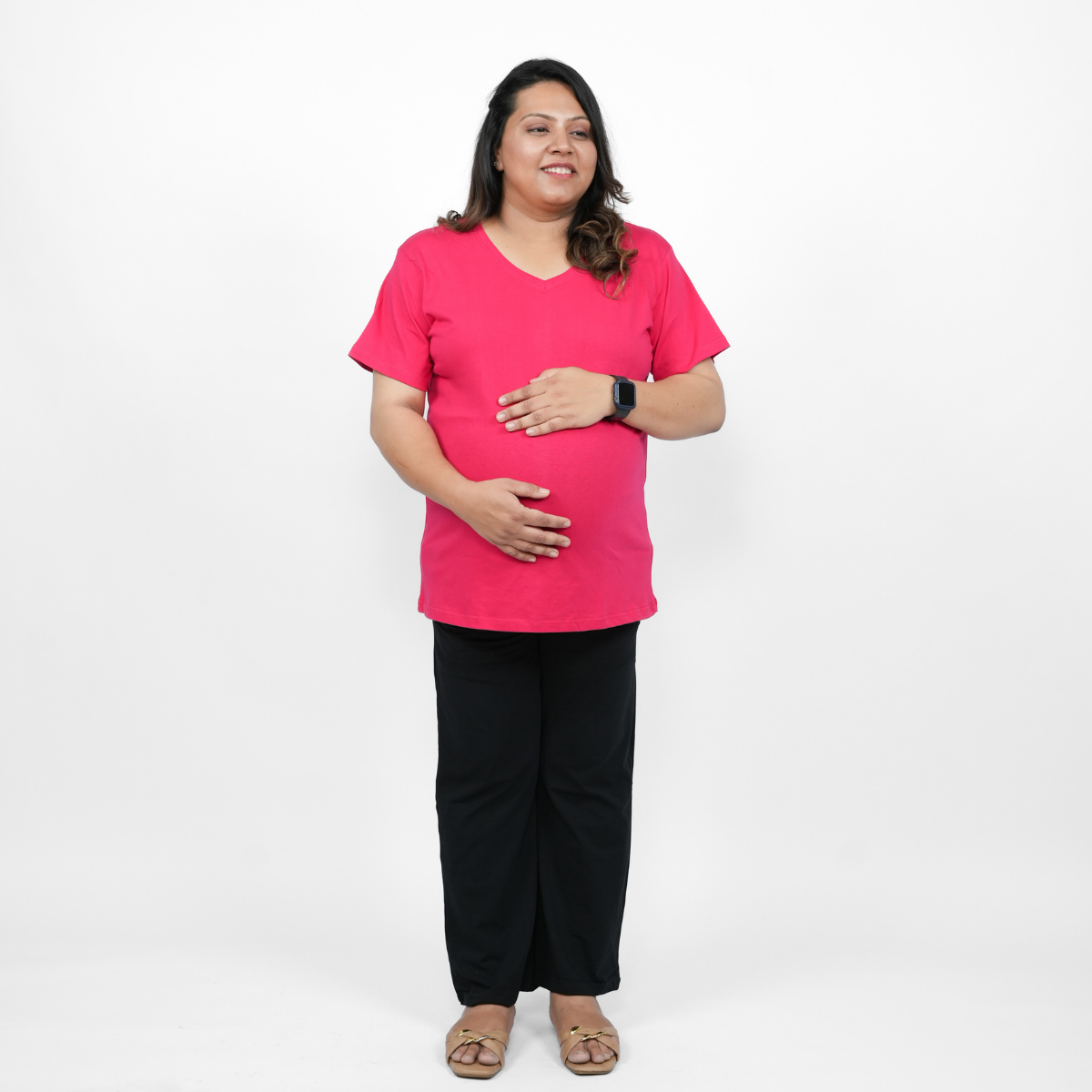 Viva Magenta Maternity V-Neck T-Shirt