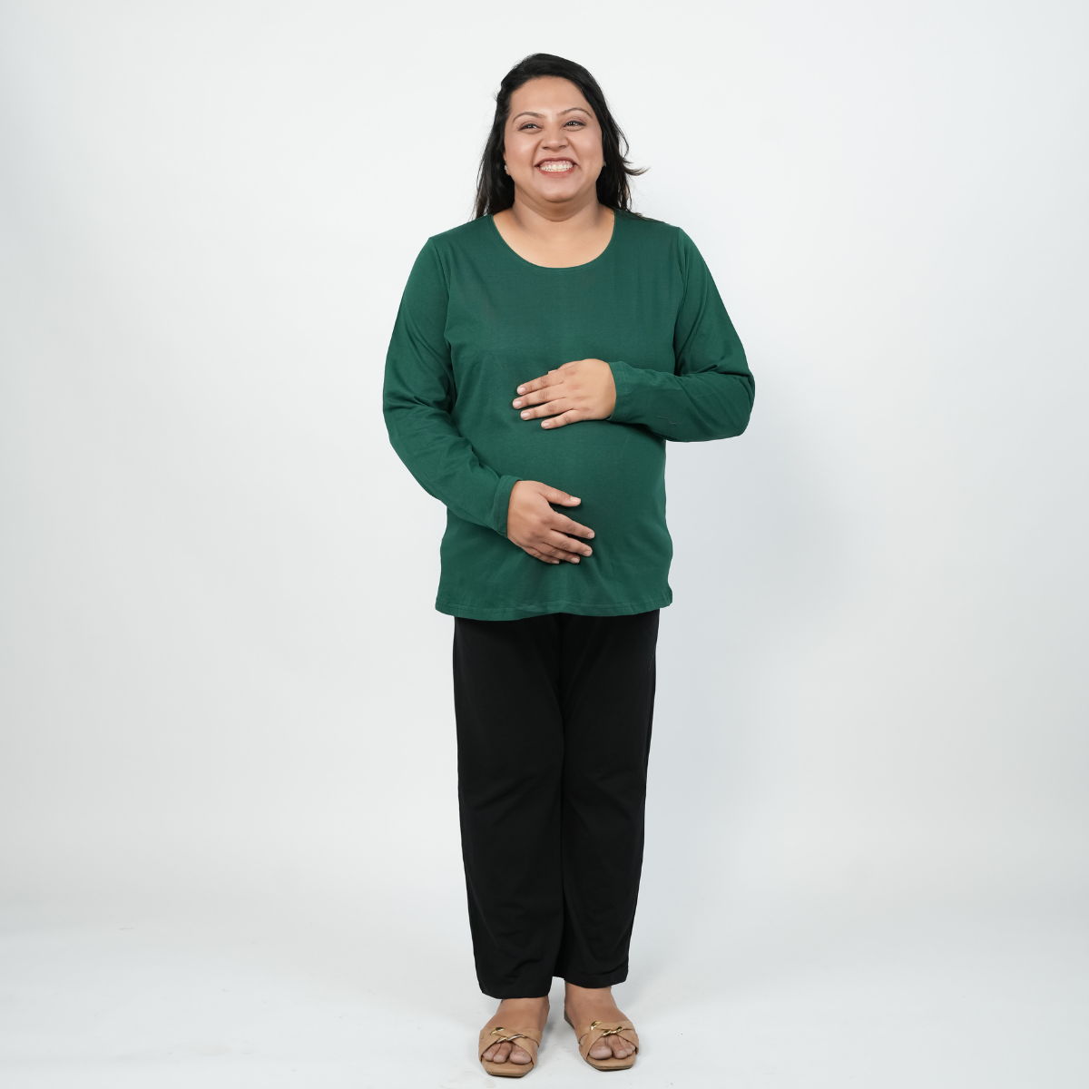 Gritty Green Maternity Full Sleeves T-Shirt