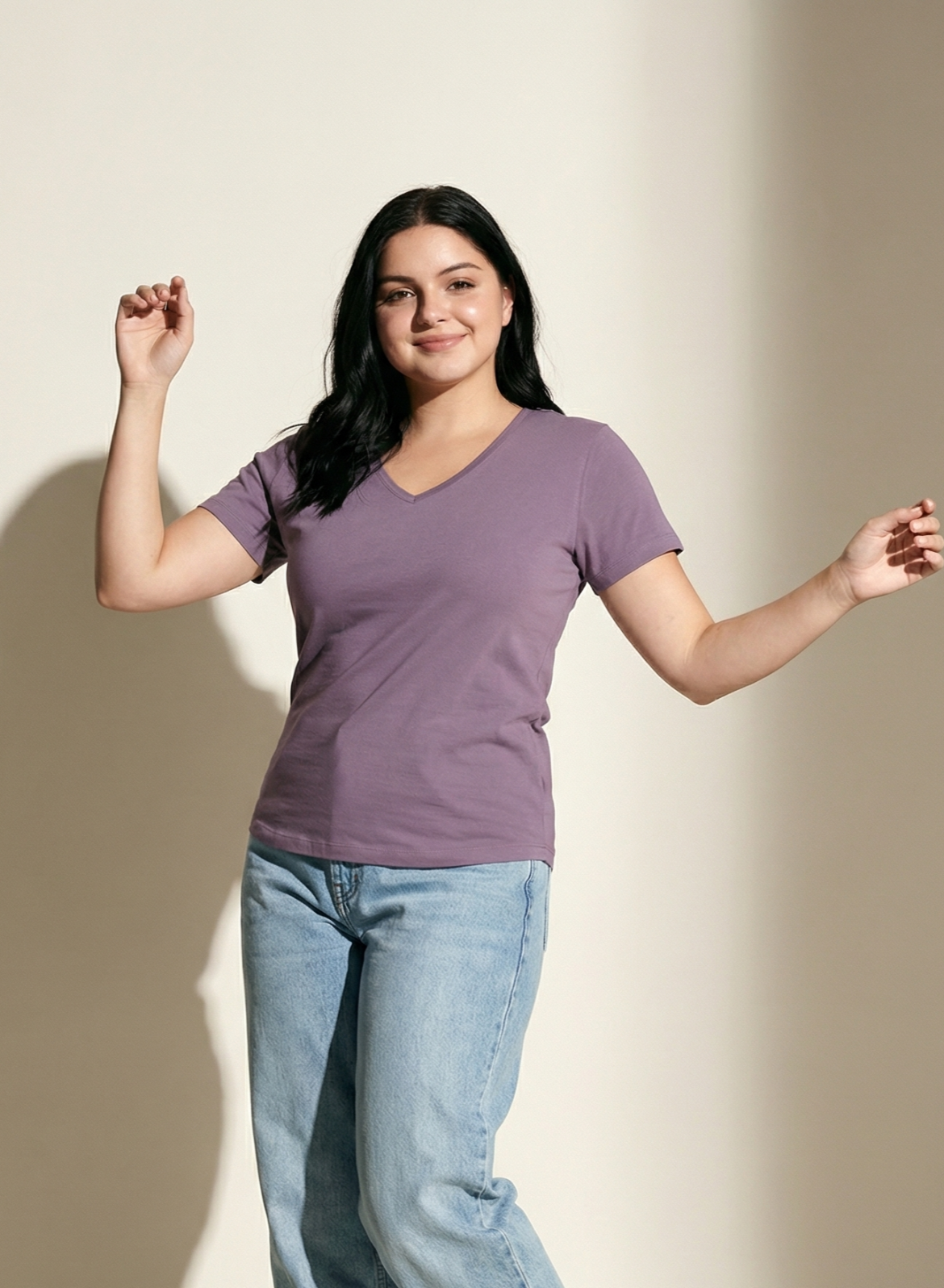 Lively Lilac Solid V-Neck T-shirt for Women