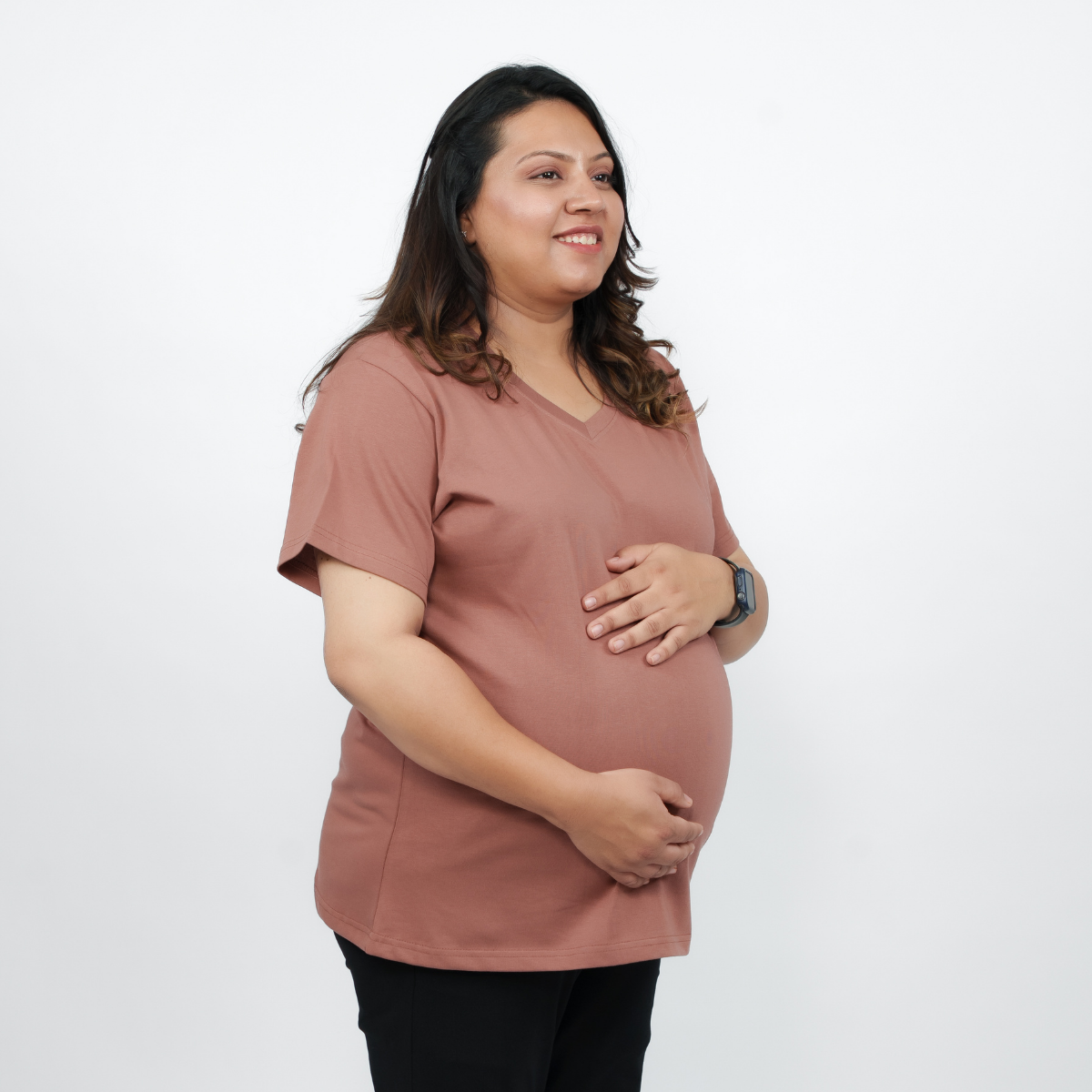 Mocha Mousse Maternity V-Neck T-Shirt