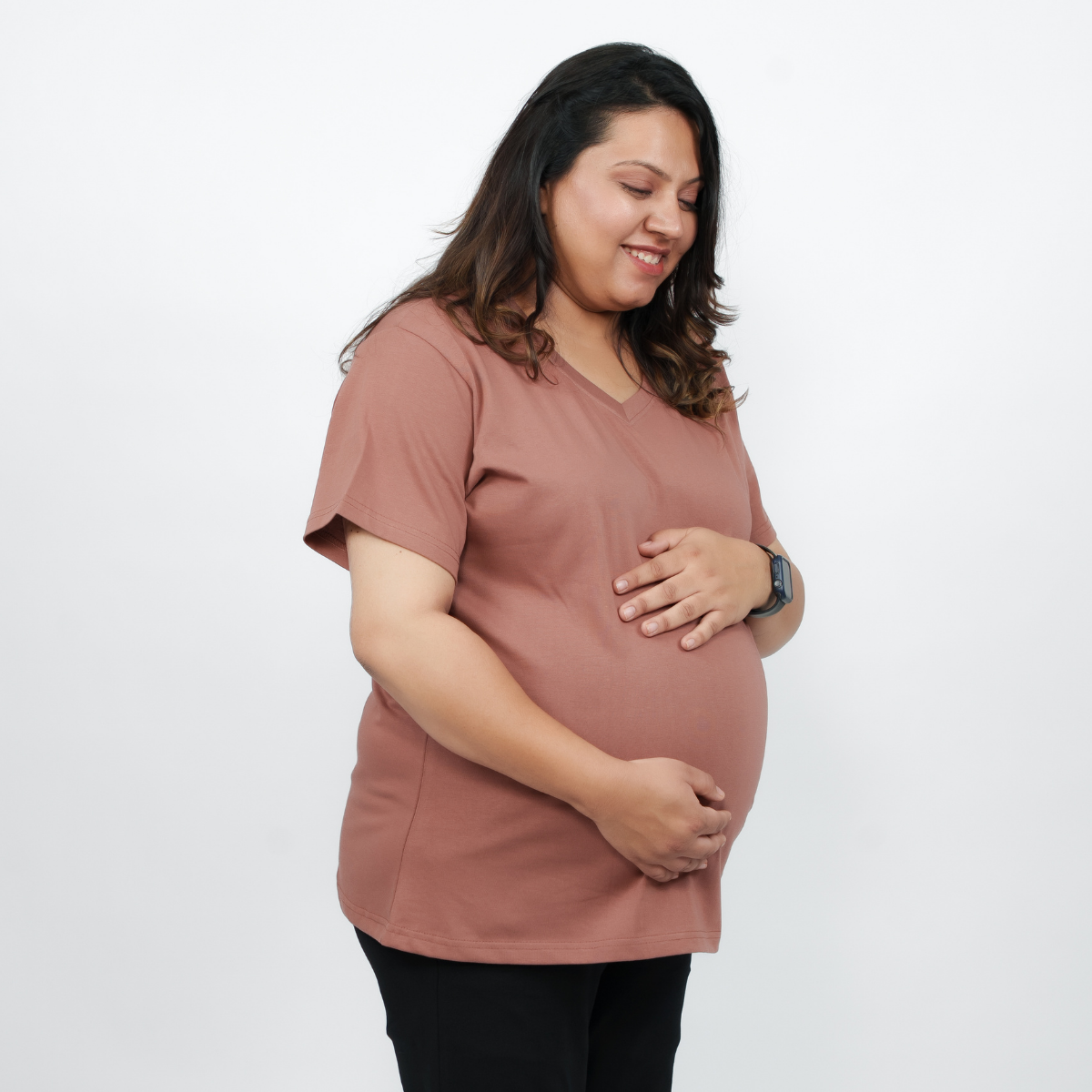 Mocha Mousse Maternity V-Neck T-Shirt
