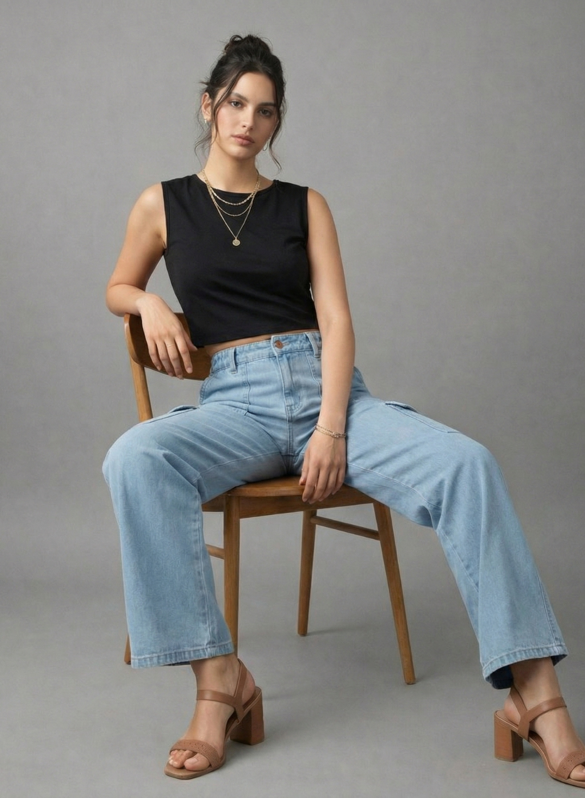 Women's Light Blue Relaxed Fit Cargo Jeans