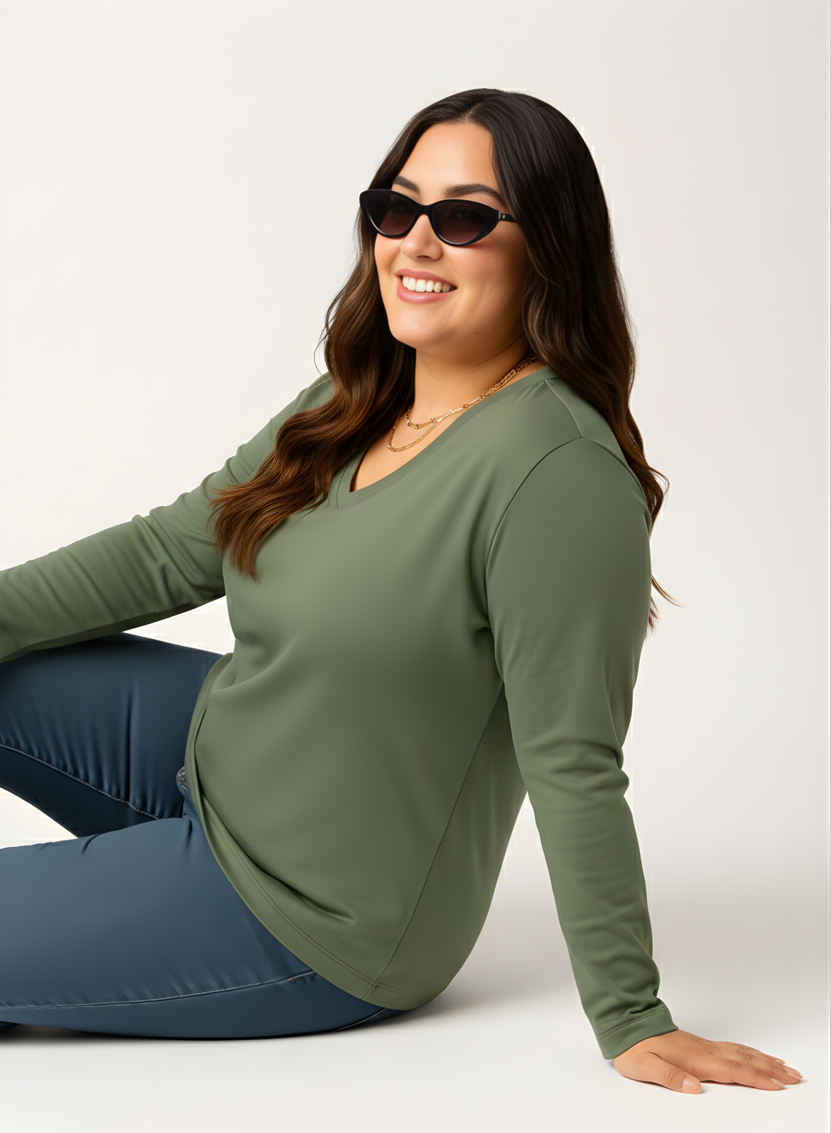 Matcha Mint Full Sleeves V-Neck T-shirt