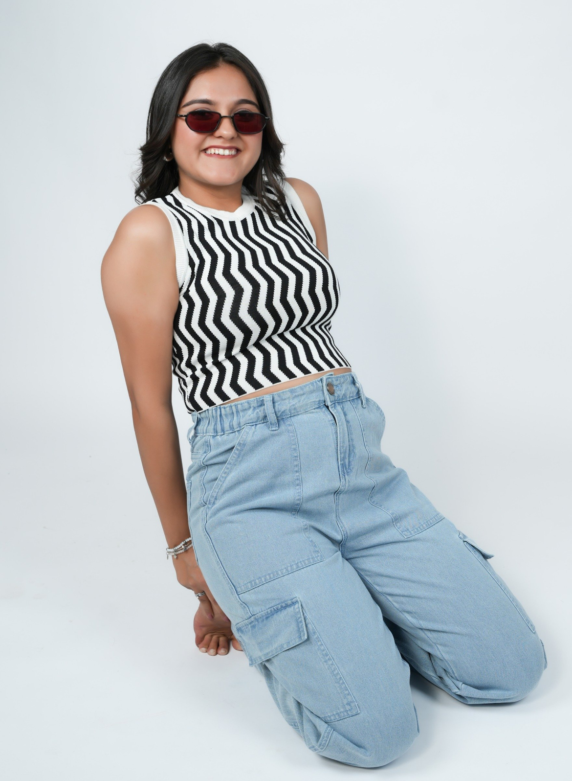 Women's Light Blue Relaxed Fit Cargo Jeans