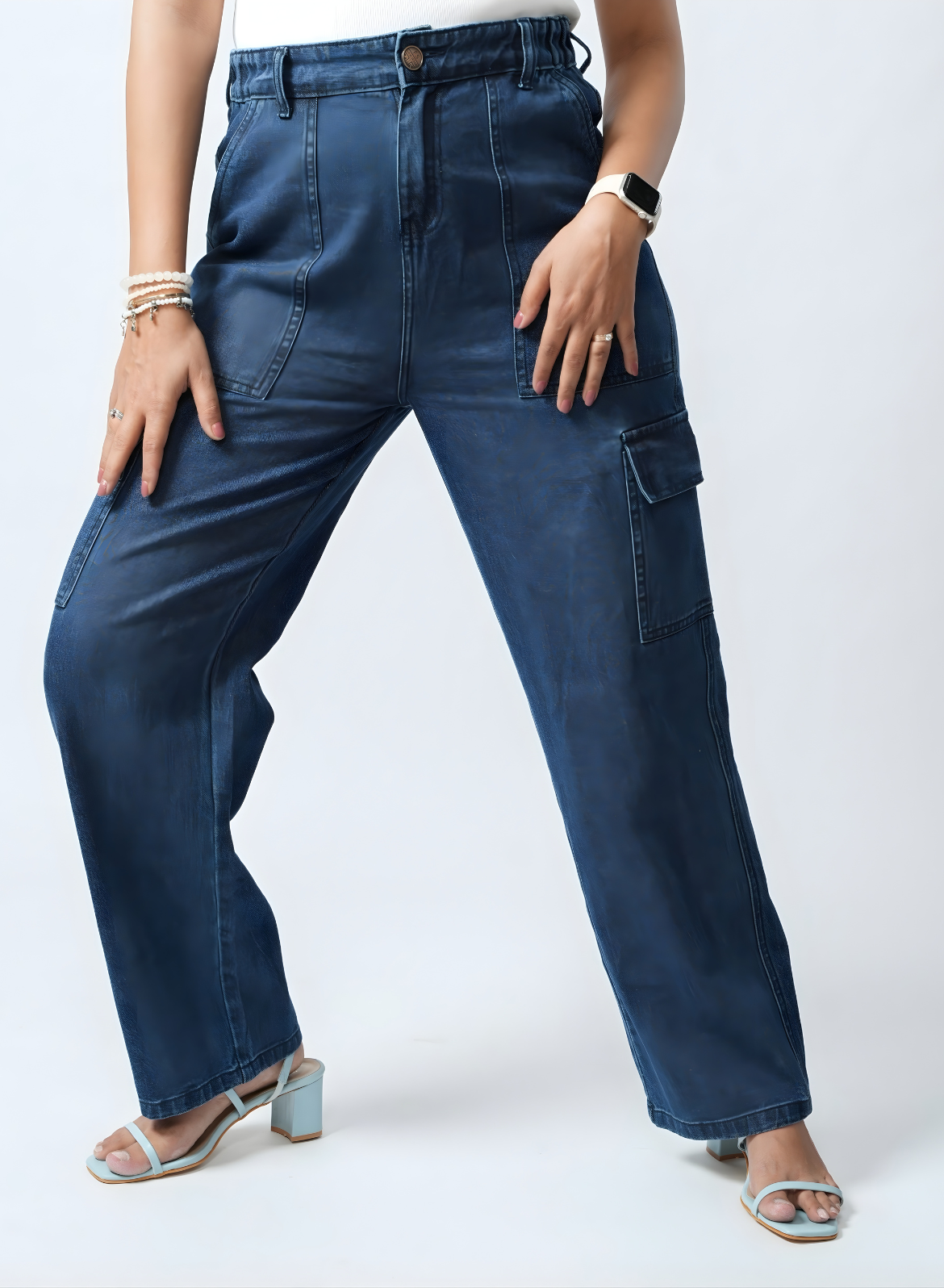 Women's Navy Blue Essential Cargo Jeans