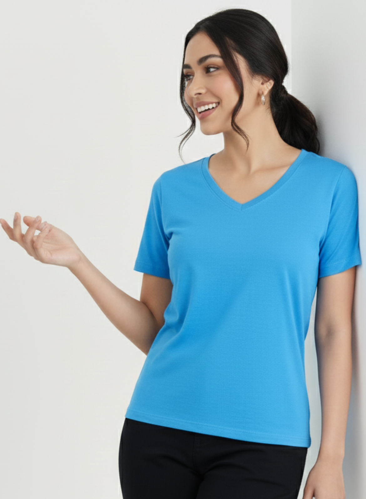 Trendy Turquoise Solid V-Neck T-shirt for Women