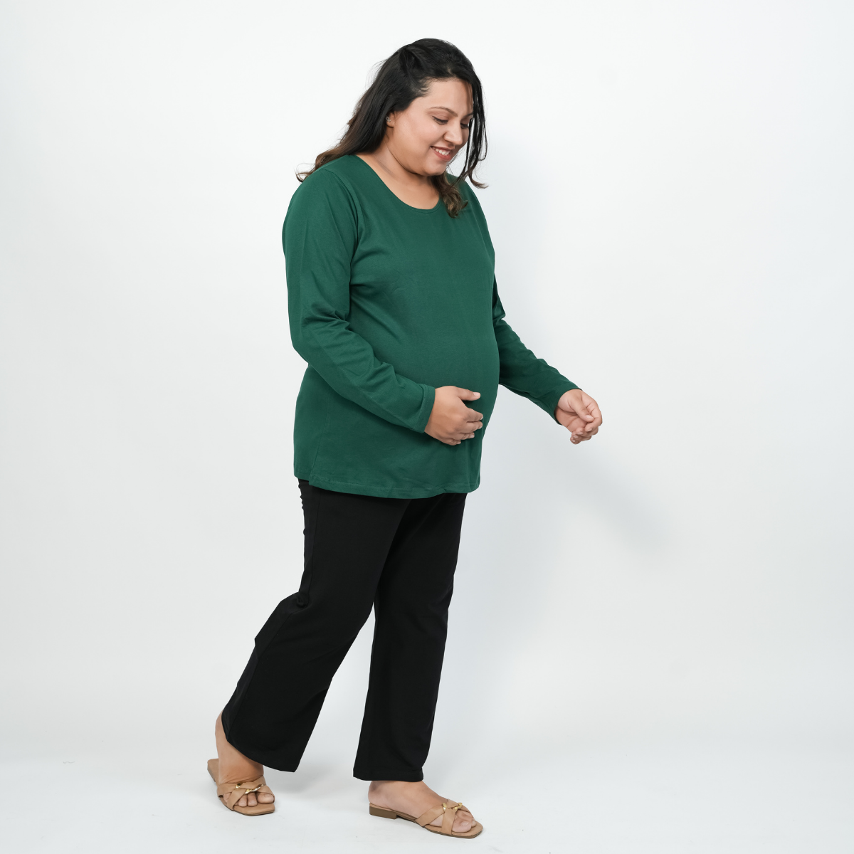 Gritty Green Maternity Full Sleeves T-Shirt