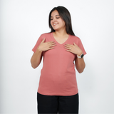 Pretty Pink Solid V-Neck T-shirt for Women