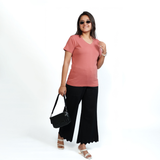 Pretty Pink Solid V-Neck T-shirt for Women