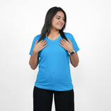 Trendy Turquoise Solid V-Neck T-shirt for Women