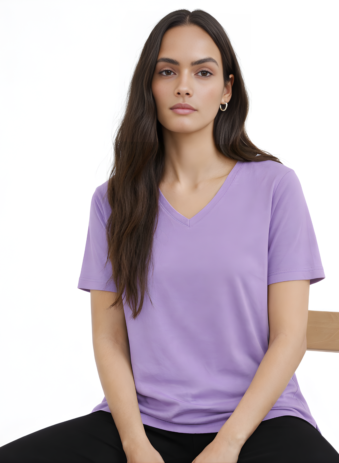 Lavish Lilac Solid V-Neck T-shirt for Women