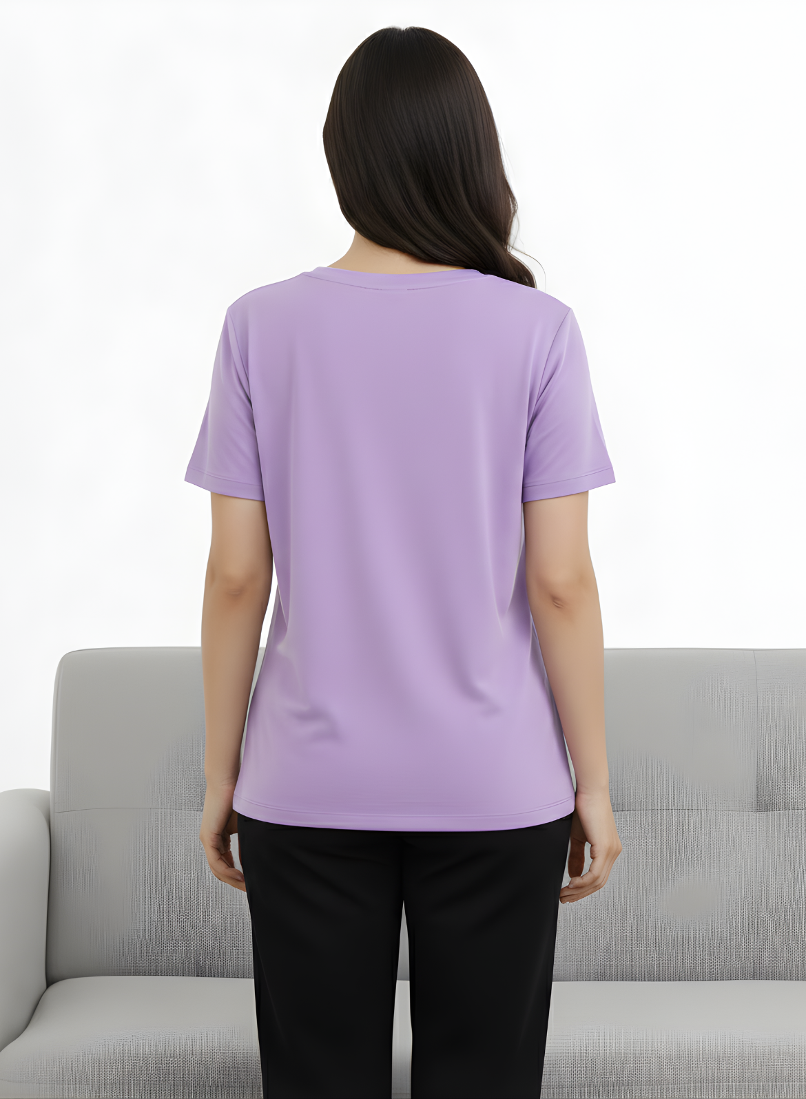 Lavish Lilac Solid V-Neck T-shirt for Women
