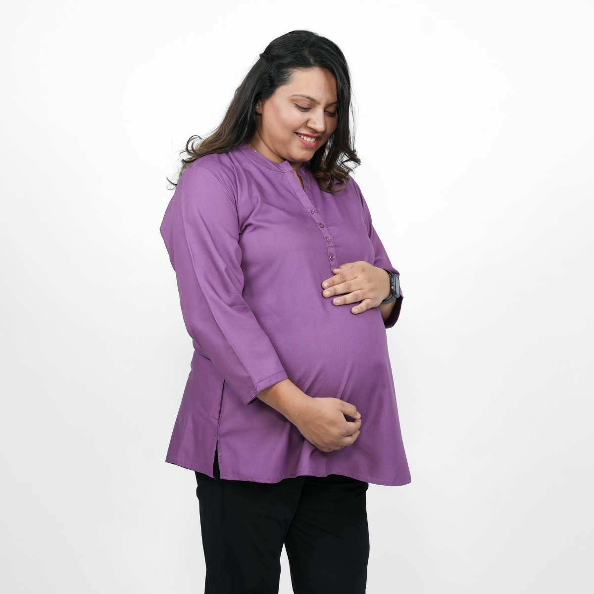Plum Orchid Maternity Short Kurti