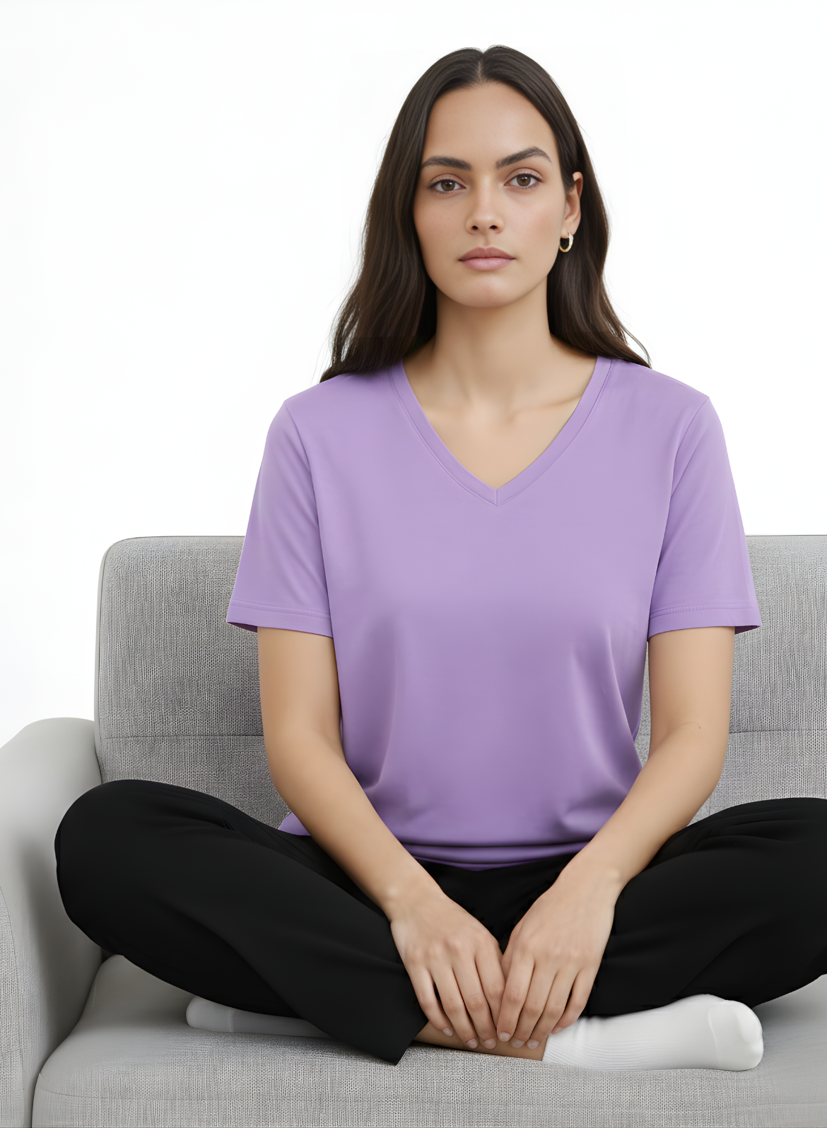 Lavish Lilac Solid V-Neck T-shirt for Women