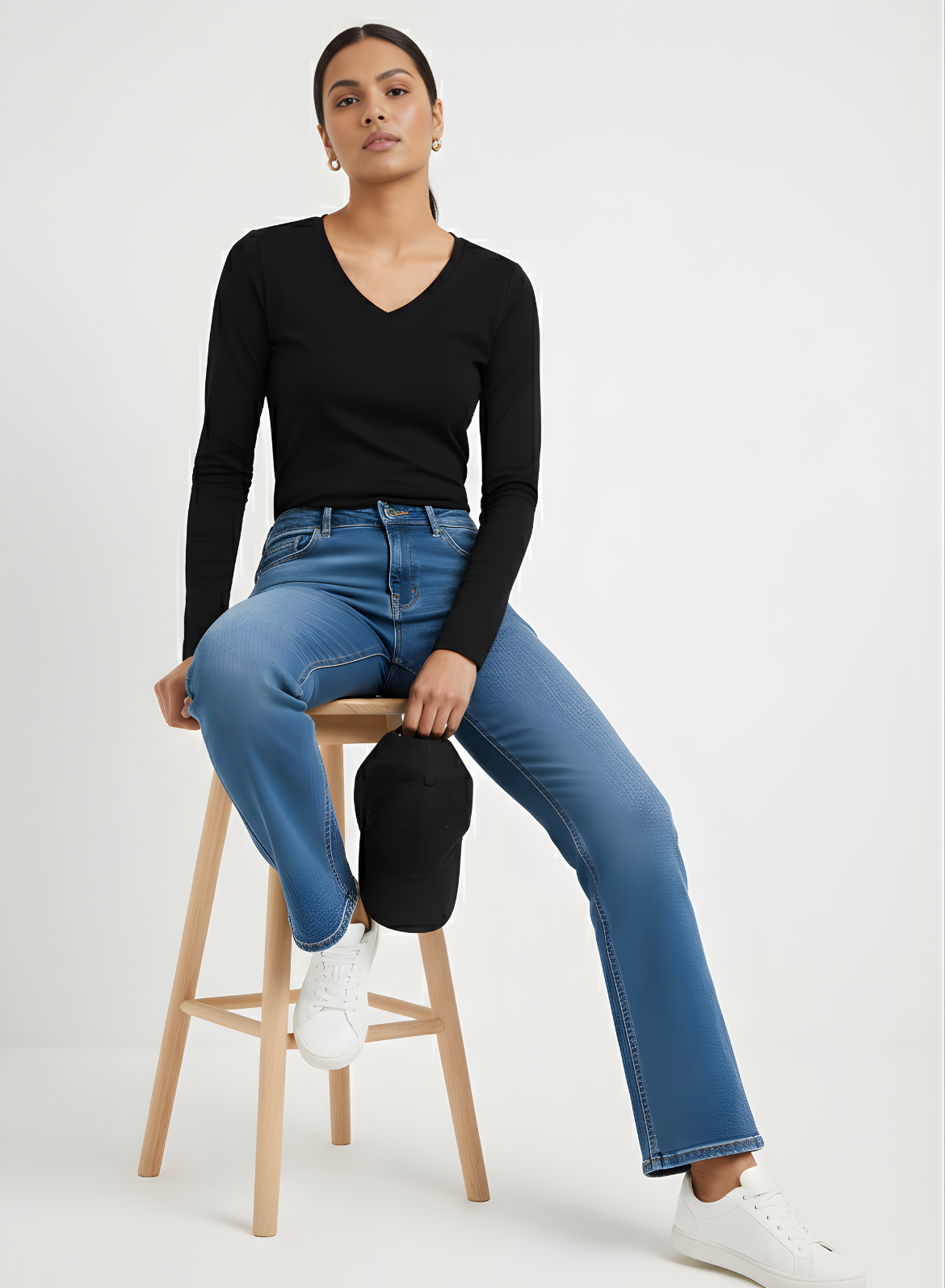 Brazen Black Full Sleeves V-Neck T-shirt