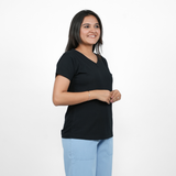 Brazen Black Solid V-Neck T-shirt for Women