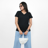 Brazen Black Solid V-Neck T-shirt for Women