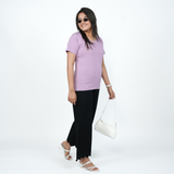 Lavish Lilac Solid V-Neck T-shirt for Women