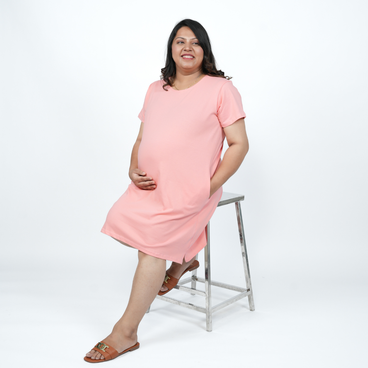 Plush Peach Maternity T-Shirt Dress