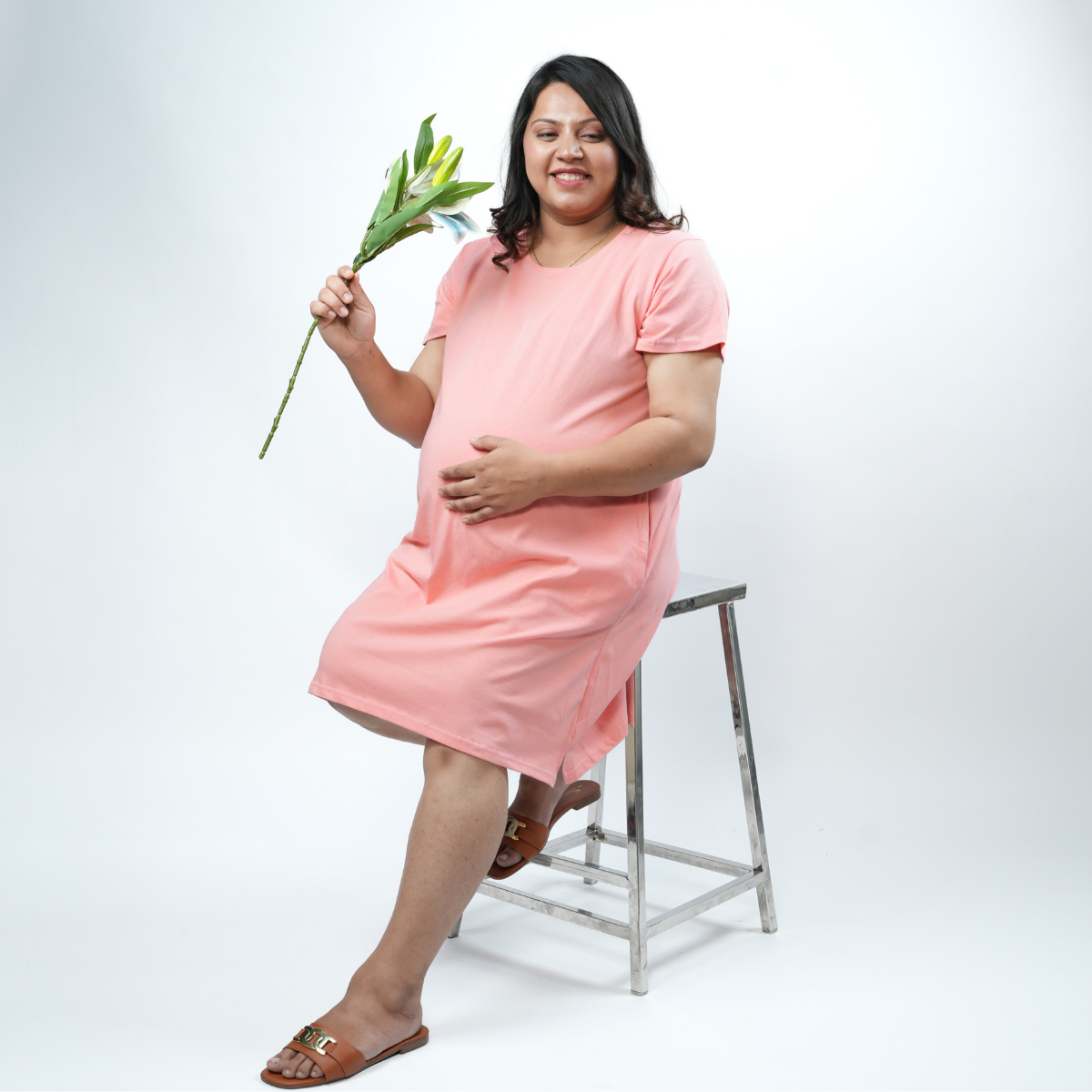 Plush Peach Maternity T-Shirt Dress