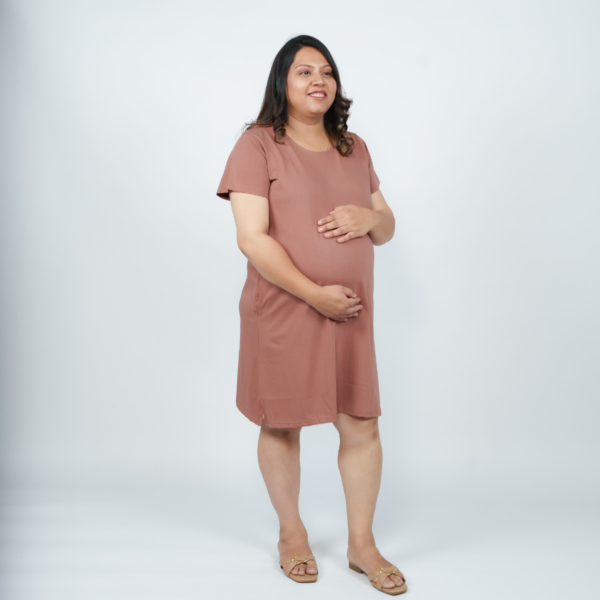 Mocha Mousse Maternity T-Shirt Dress