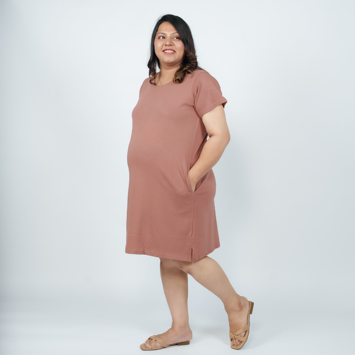 Mocha Mousse Maternity T-Shirt Dress