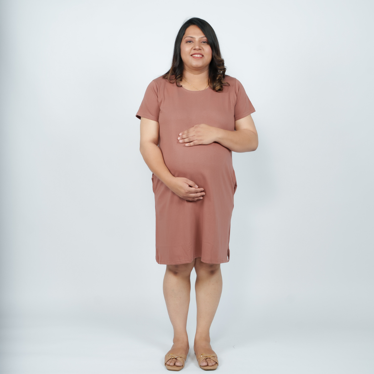 Mocha Mousse Maternity T-Shirt Dress