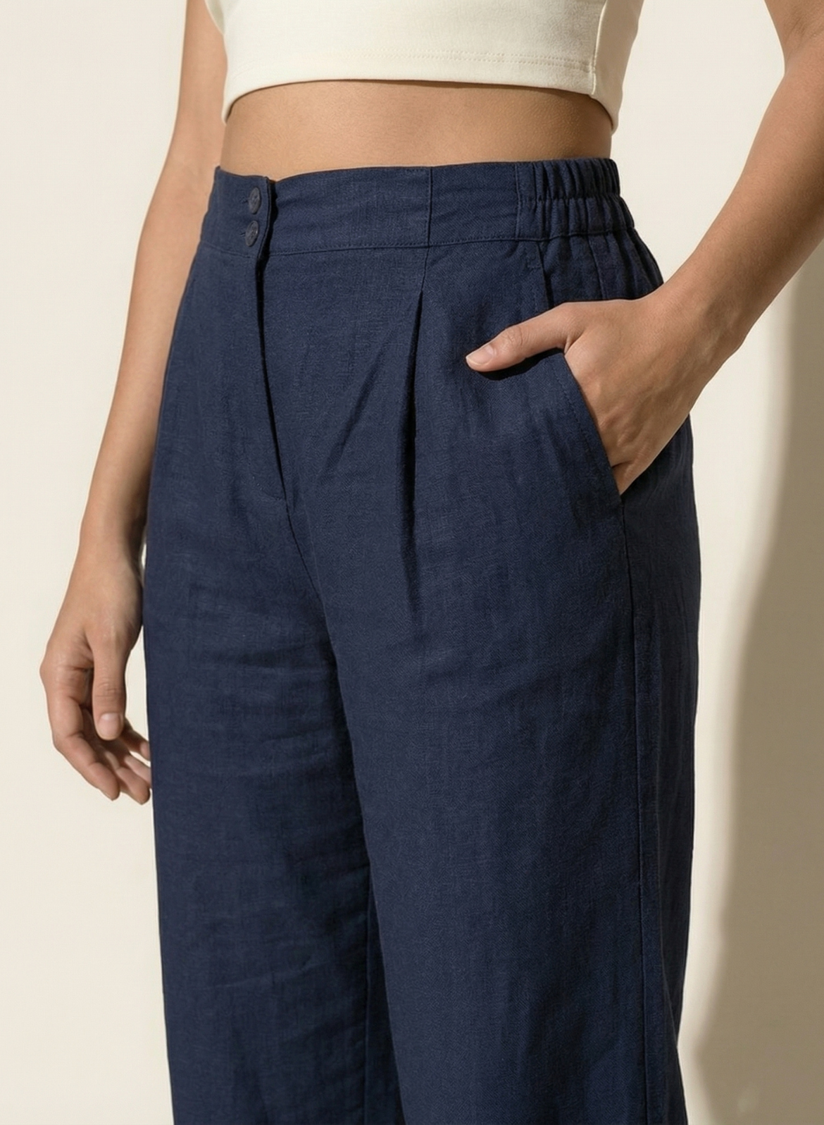 Navy Easy Cotton-Linen Pants