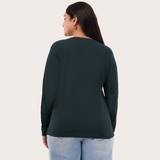 Gritty Green Ribbed V-Neck Full Sleeves T-shirt for Women