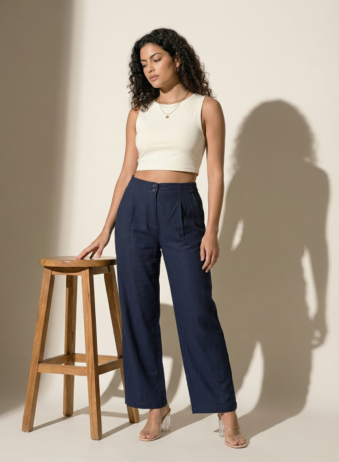 Navy Easy Cotton-Linen Pants