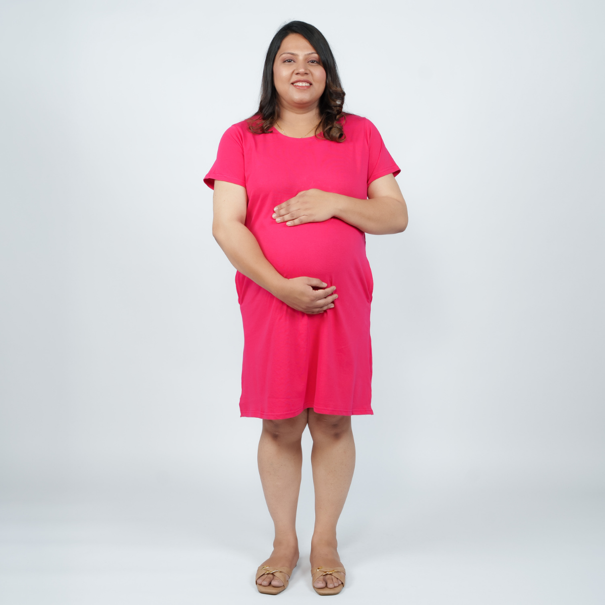 Viva Magenta Maternity T-Shirt Dress