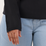 Brazen Black Full Sleeves Solid T-shirt for Women