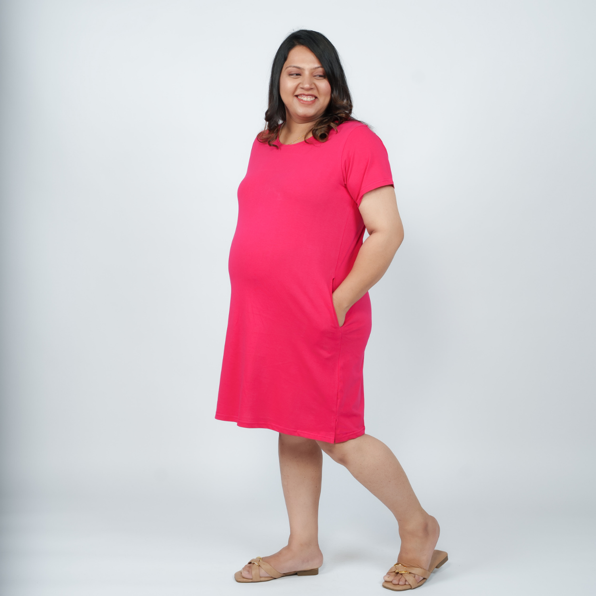 Viva Magenta Maternity T-Shirt Dress