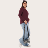 Burning Burgundy Full Sleeves Solid T-shirt for Women