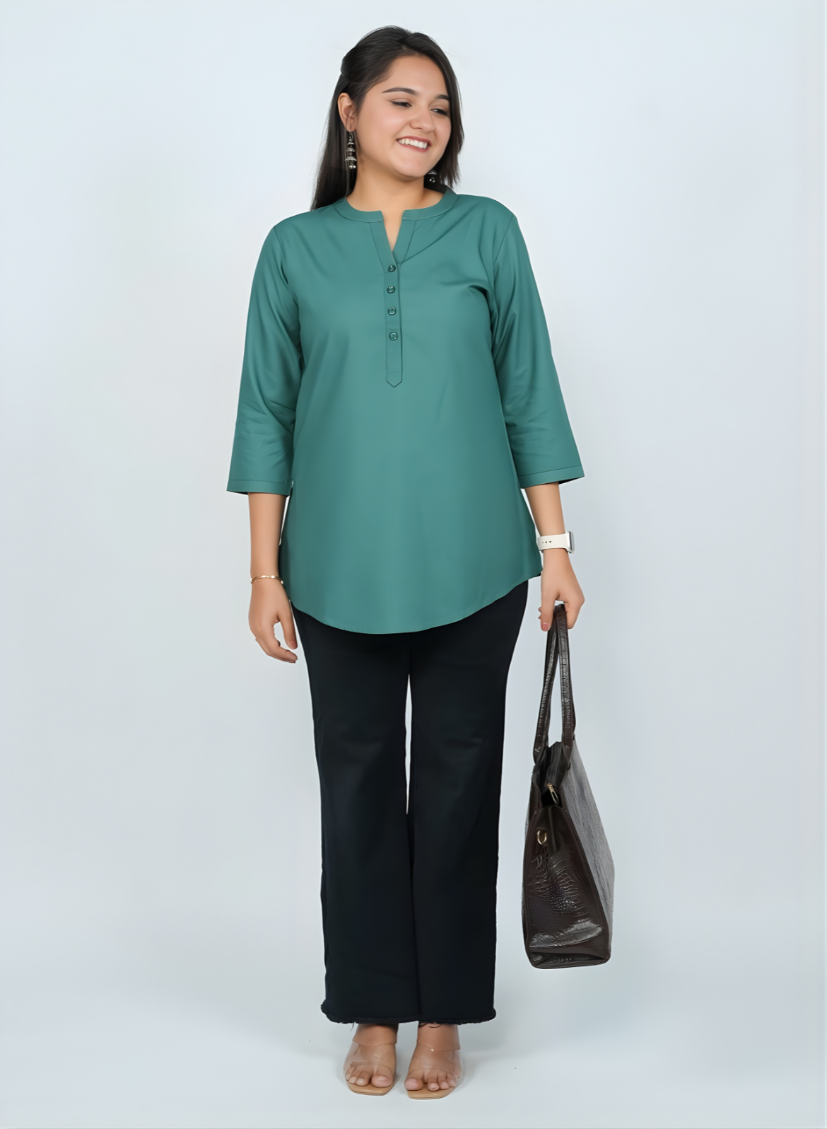 Casual Cotton Kurti Top for Jeans - Silky Green