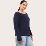 Ballsy Blue Full Sleeves Solid T-shirt for Women