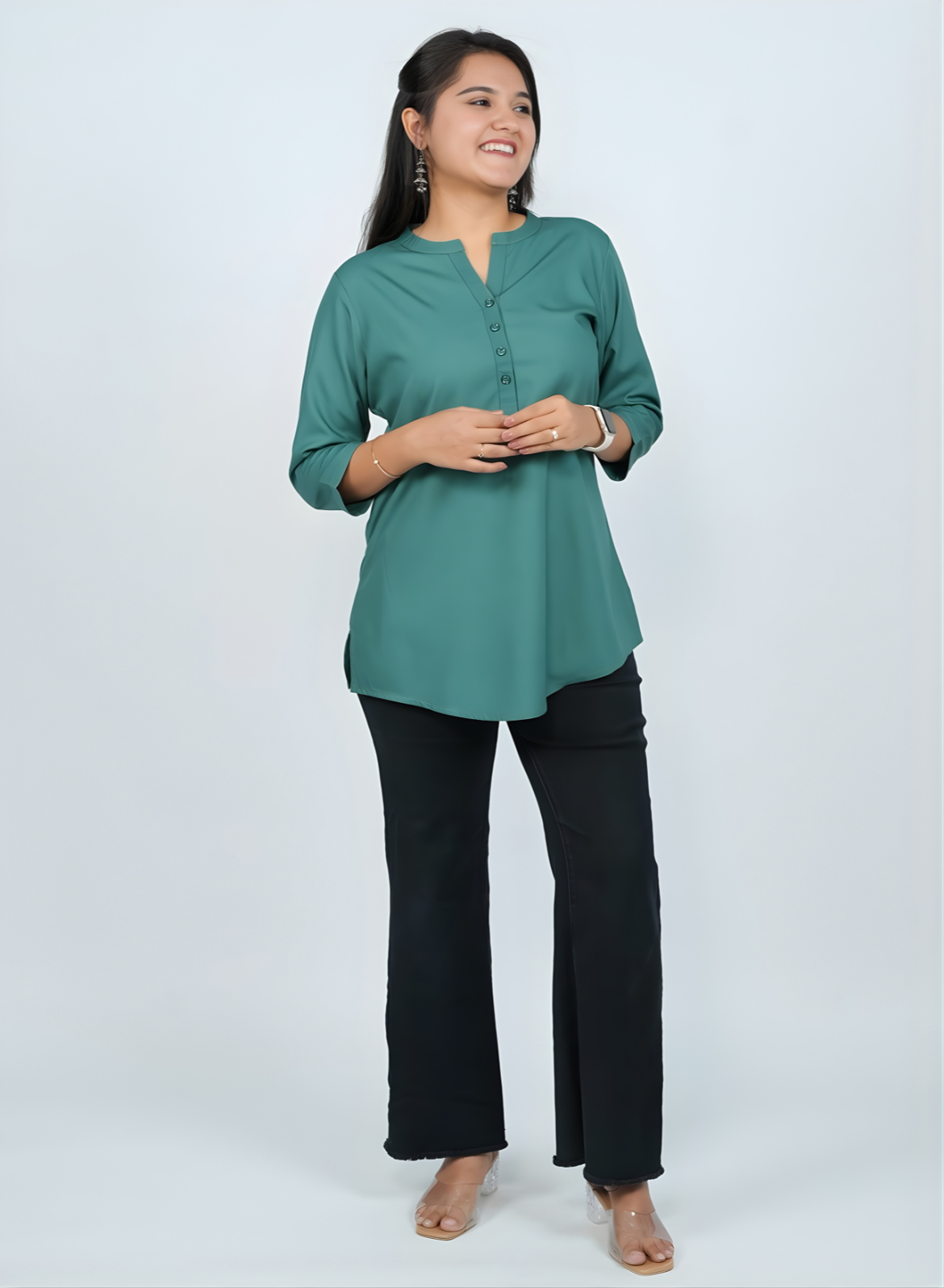 Casual Cotton Kurti Top for Jeans - Silky Green