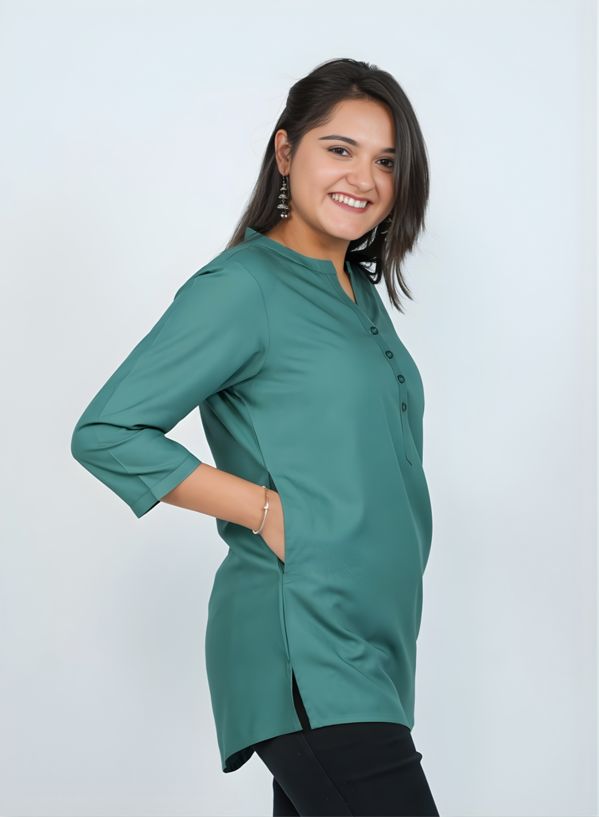 Casual Cotton Kurti Top for Jeans - Silky Green