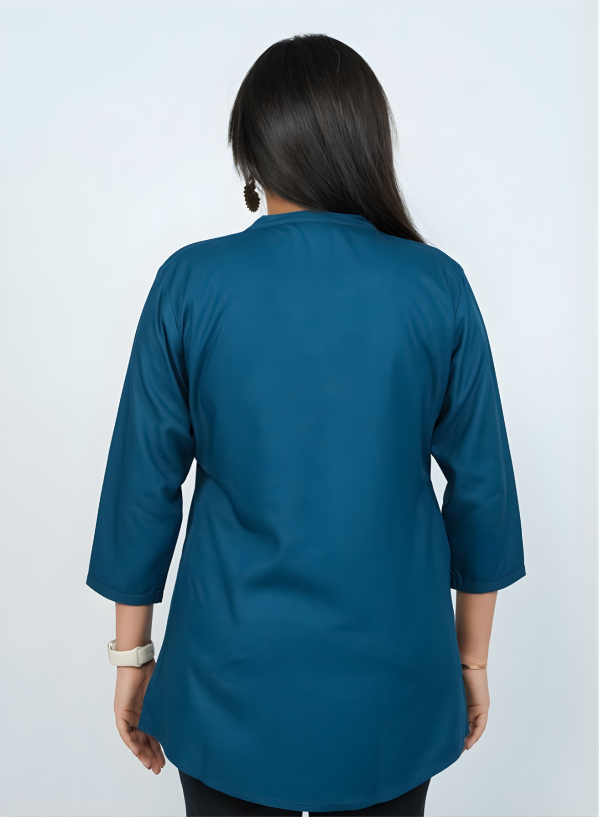 Solid Cotton Short Kurti for Women - Twilight Blue