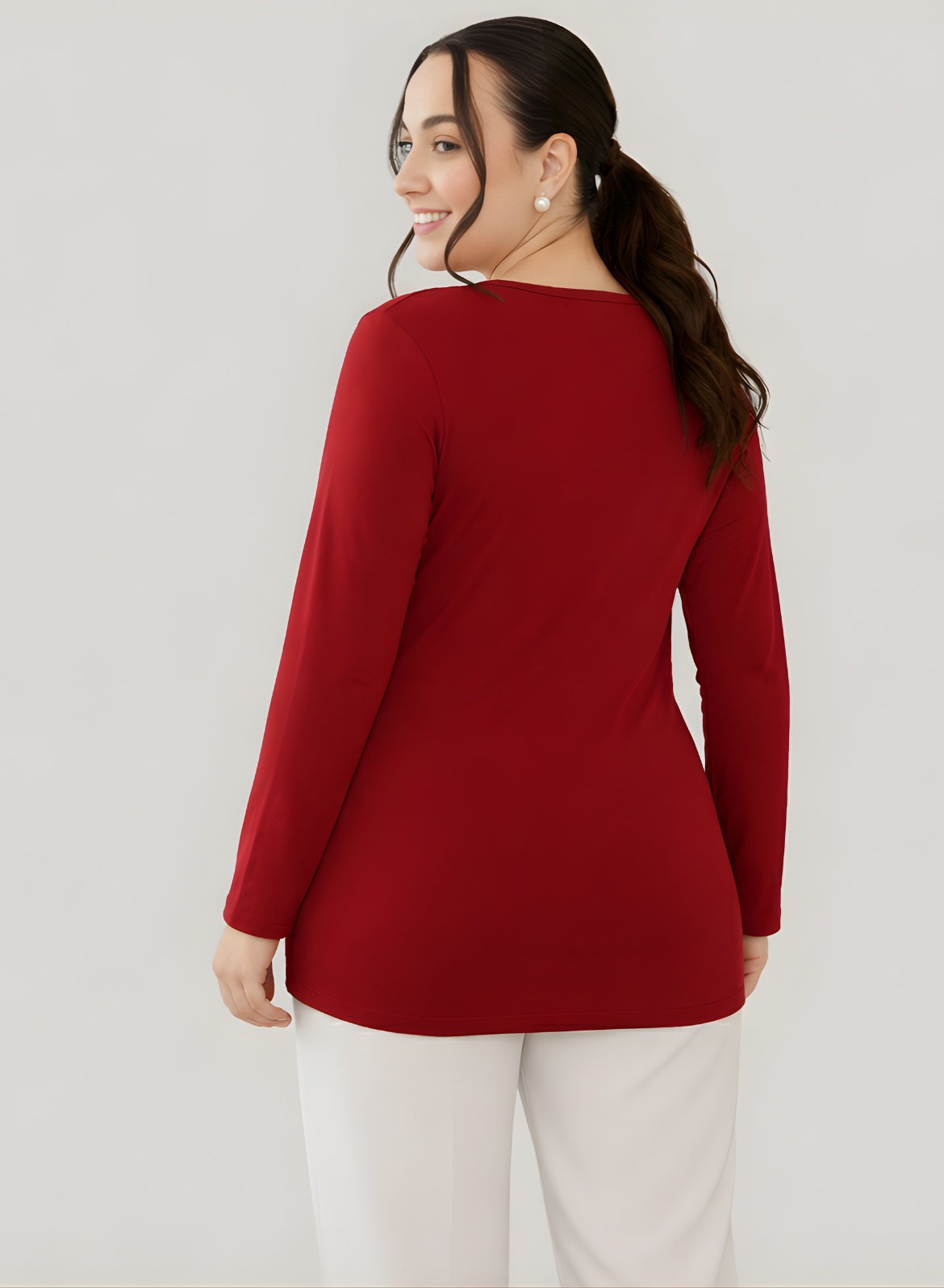 Magnetic Maroon Full Sleeves Solid T-shirt for Women