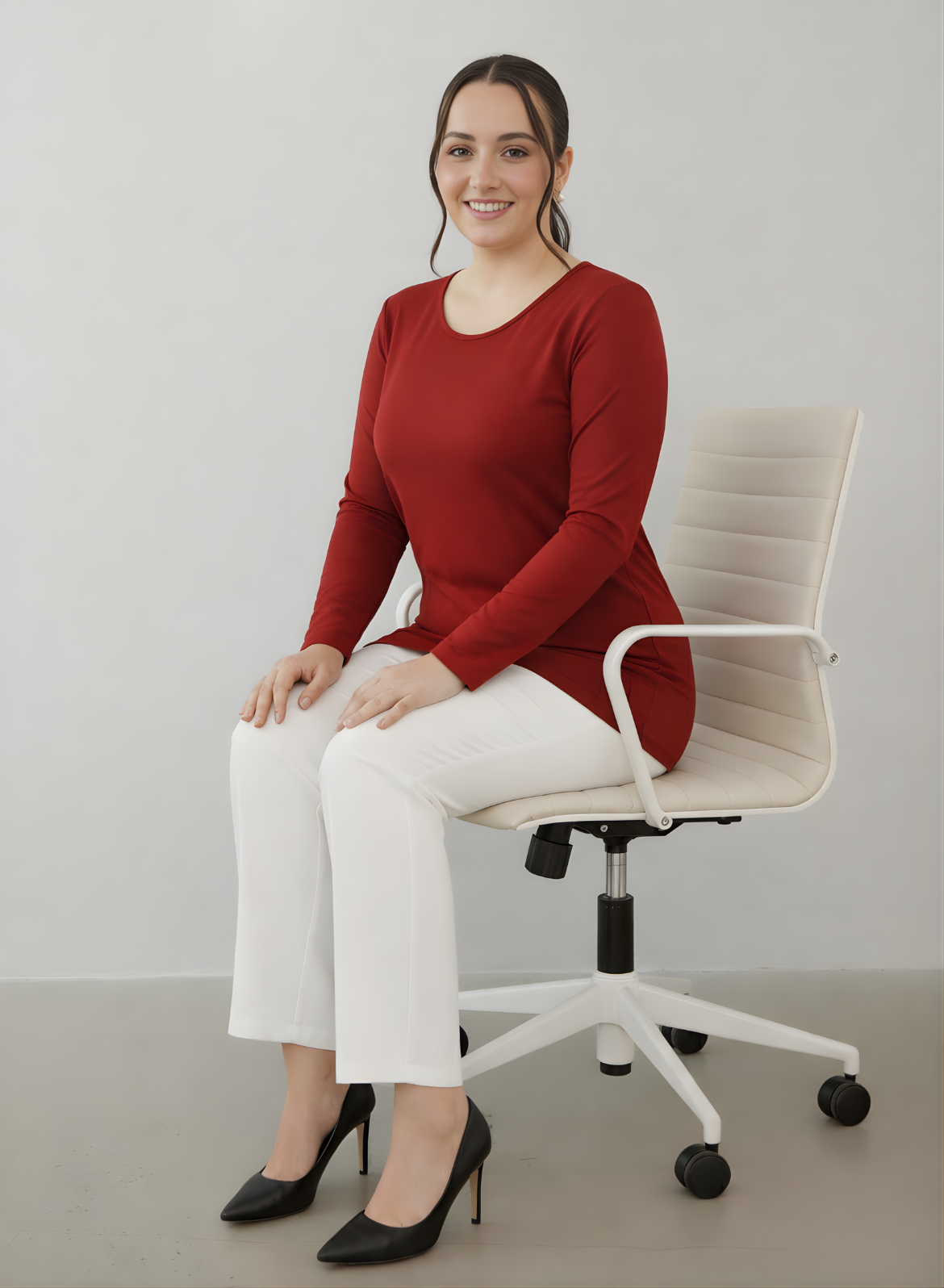 Magnetic Maroon Full Sleeves Solid T-shirt for Women