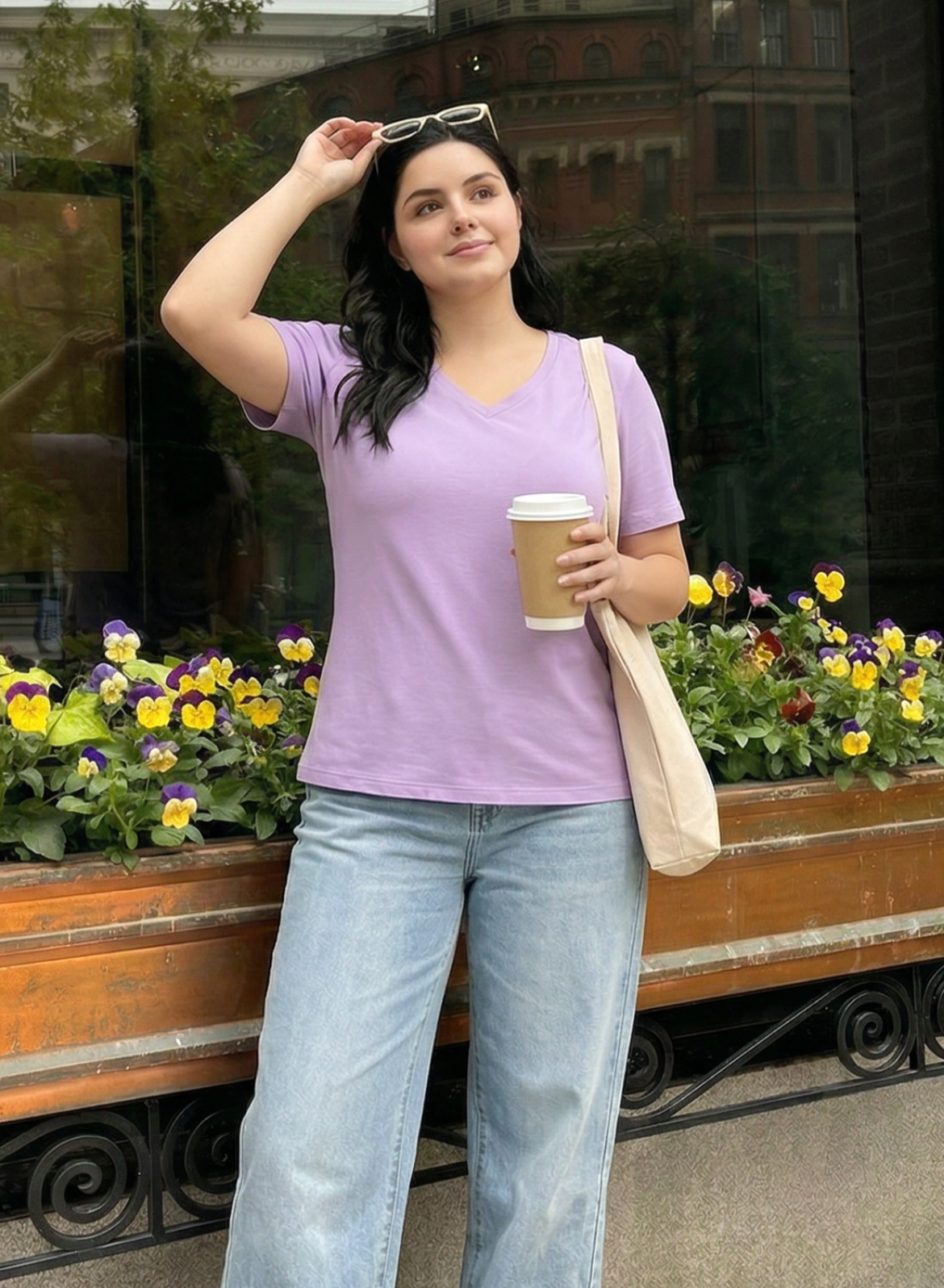 Lavish Lilac Solid V-Neck T-shirt for Women