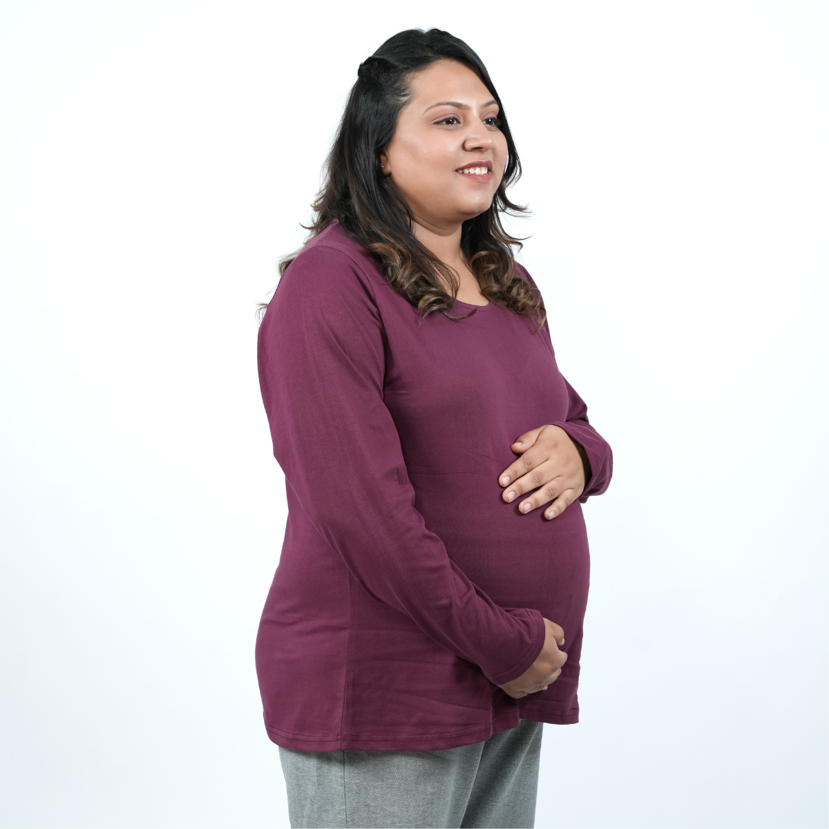 Burning Burgundy Maternity Full Sleeves T-Shirt