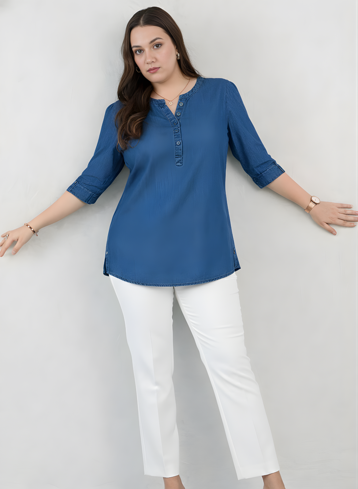 Navy Blue Denim Tunic Top