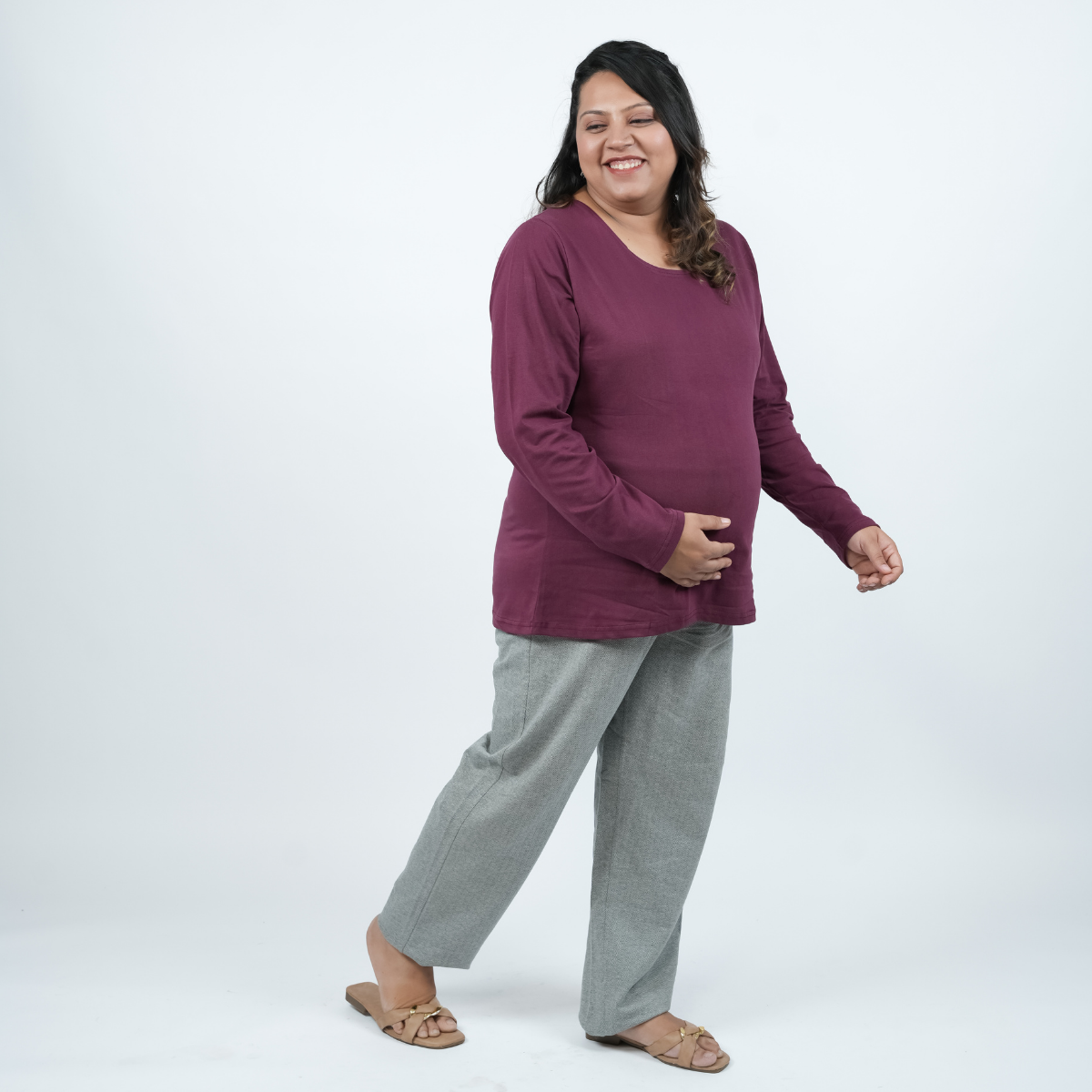 Burning Burgundy Maternity Full Sleeves T-Shirt