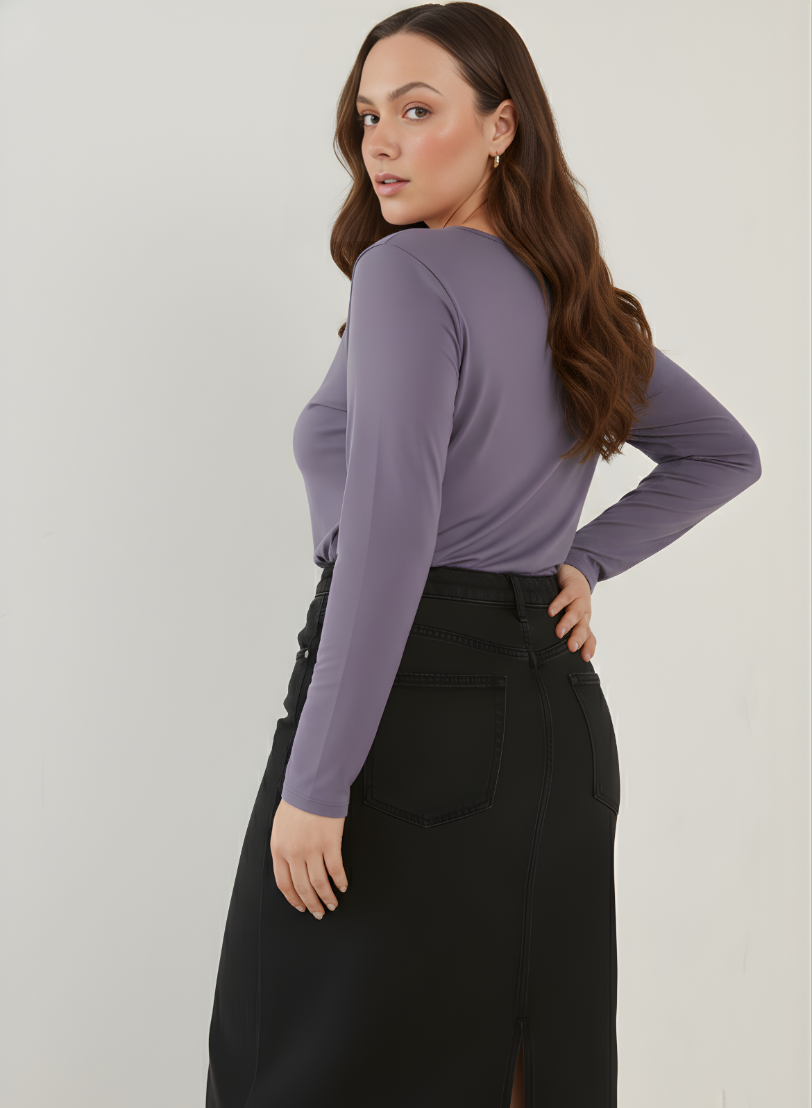 Lively Lilac Full Sleeves Solid T-shirt for Women