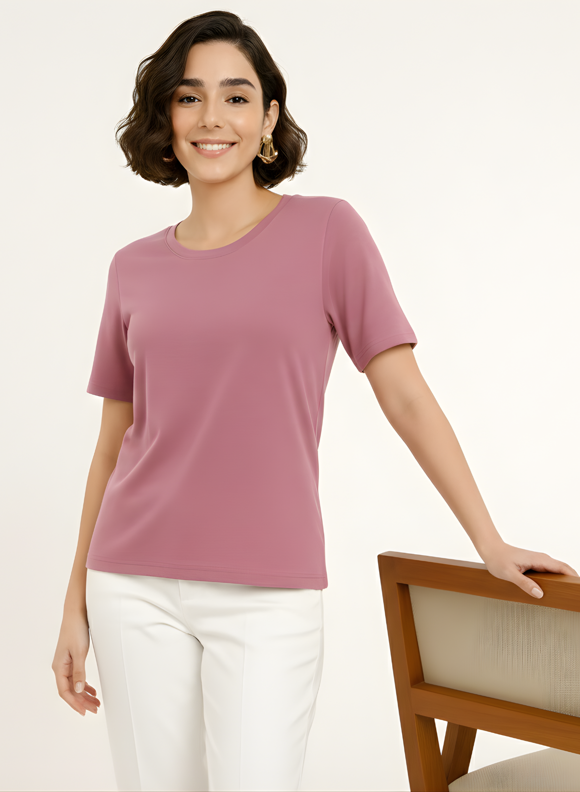 French Fuchsia Relaxed Fit Round Neck T-shirt