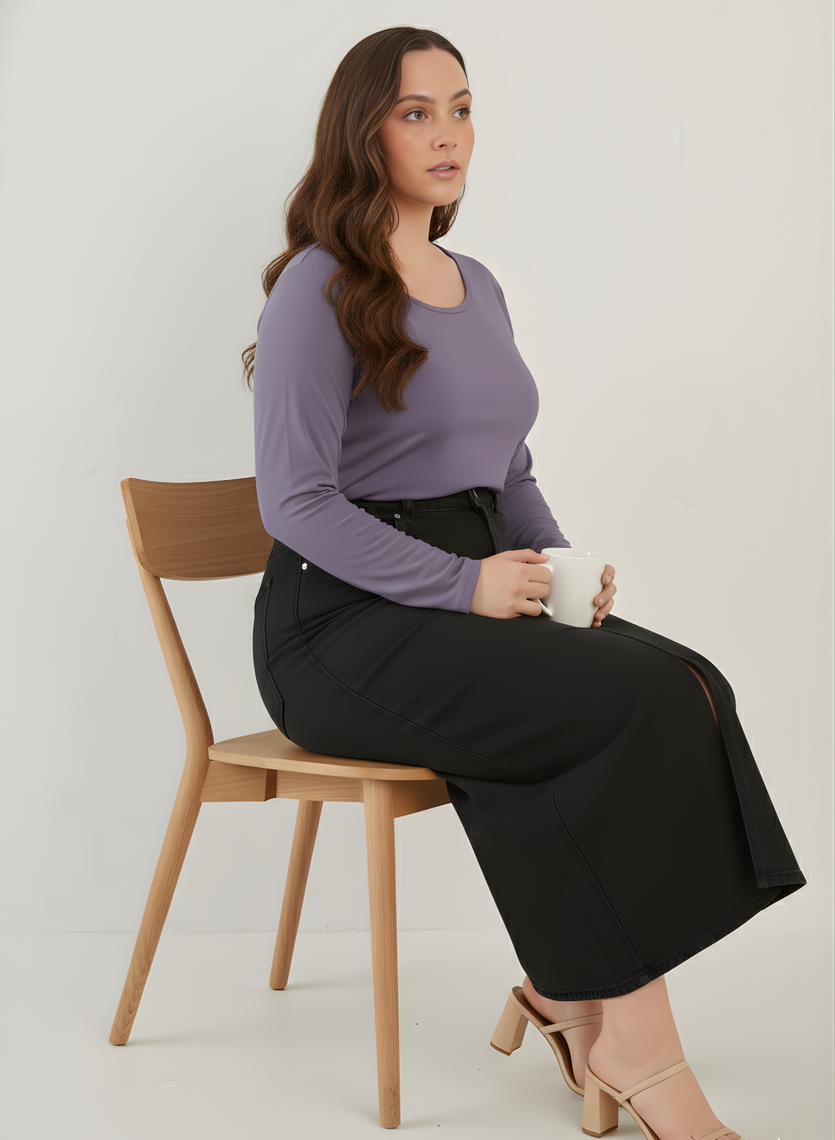 Lively Lilac Full Sleeves Solid T-shirt for Women