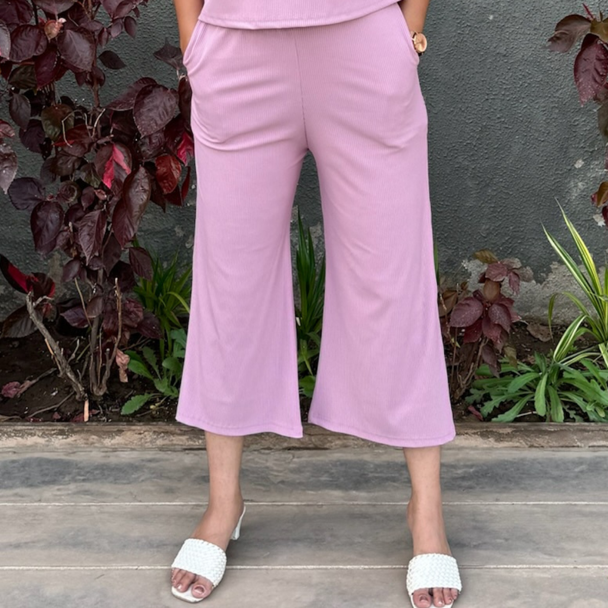 Serene Blush Ribbed Culottes Trousers