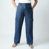Women's Navy Blue Essential Cargo Jeans
